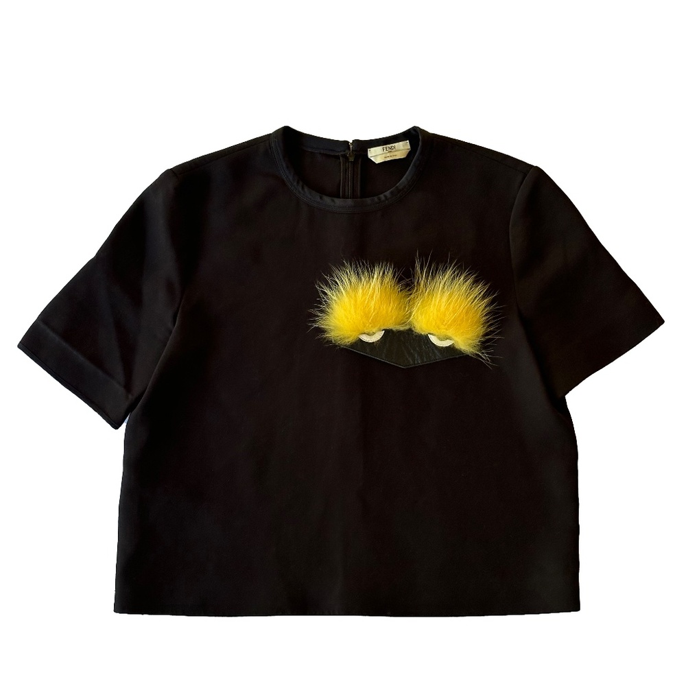 Authentic Fendi Monster Eyes Fur Eyebrows Black Shirt Top Blouse Jacket Bag